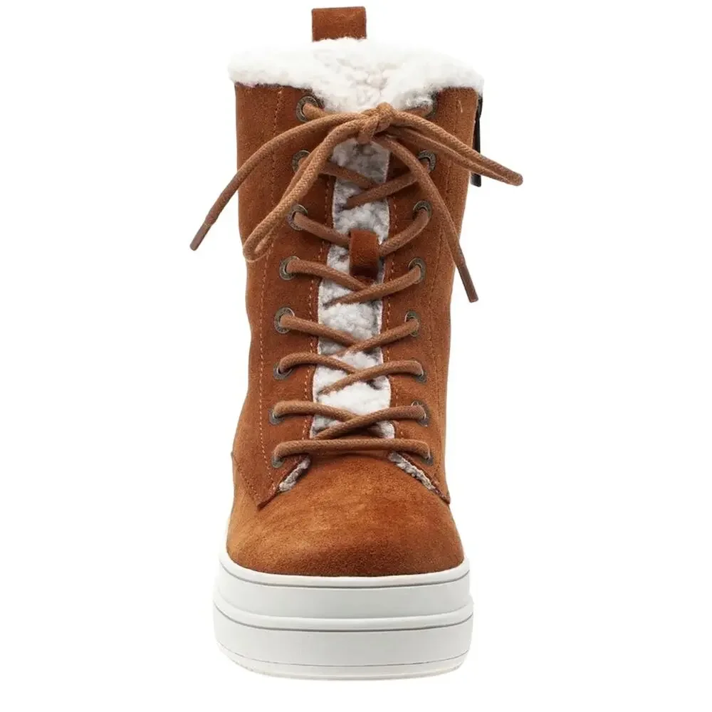J/Slides NYC Torrie Brown Women Winter Boot Sz 8.5 Suede Faux Fur Waterproof New